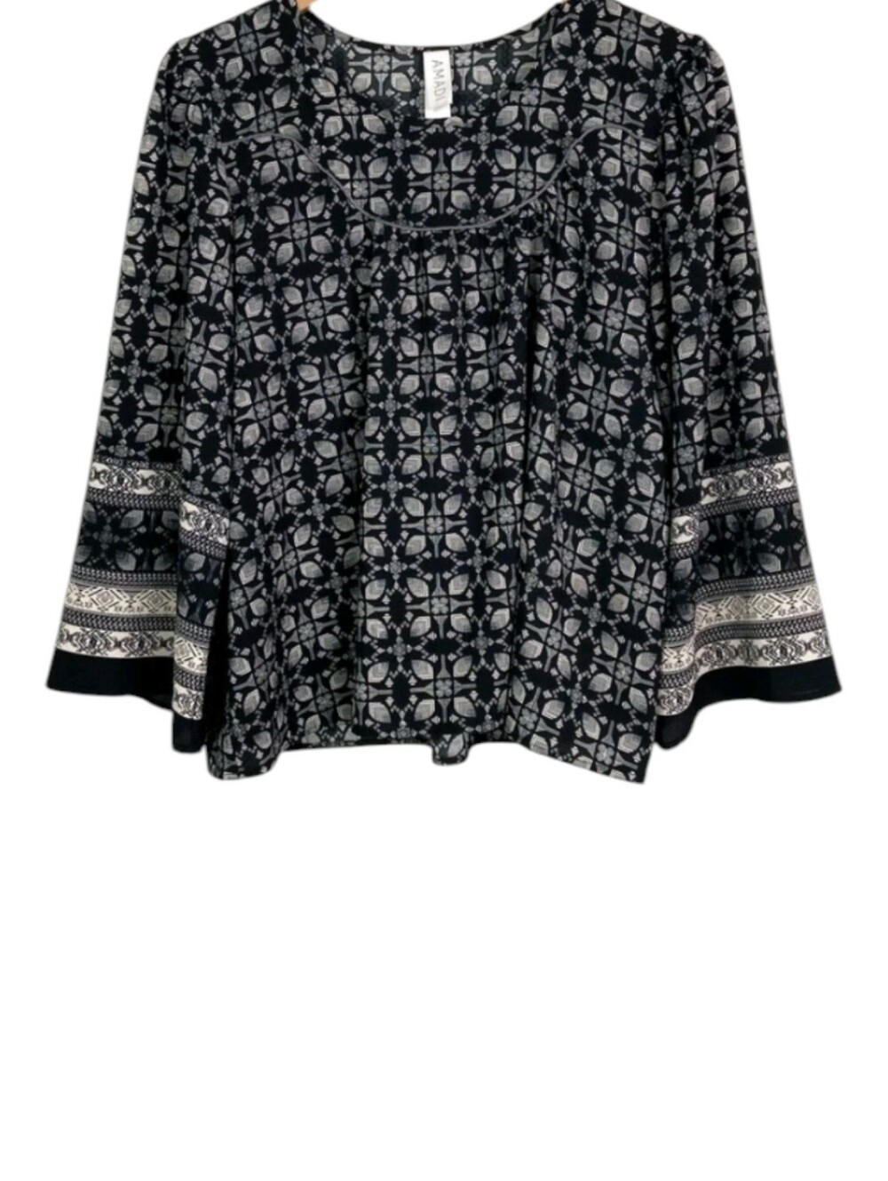 AMADI Anthropologie Mod Printed Blouse Women's L Boho Peasant - Picture 4 of 6
